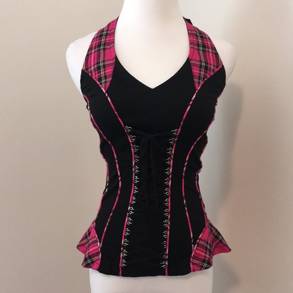 Tripp nyc Tops - NWT! Small Tripp Hot Pink Plaid Corset Zipper Back